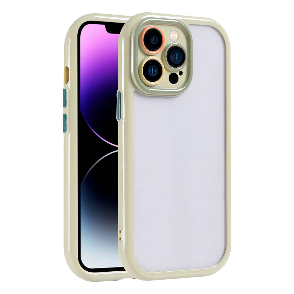 iPhone Uyumlu 14 Pro Max Kılıf Kamera Korumalı Renkli Kenar ve Çerçeve Tasarımlı Zore Vitamin Kapak-Yeşil