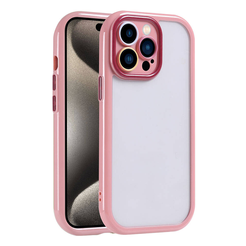 iPhone Uyumlu 15 Pro Kılıf Kamera Korumalı Renkli Kenar ve Çerçeve Tasarımlı Zore Vitamin Kapak-Mürdüm