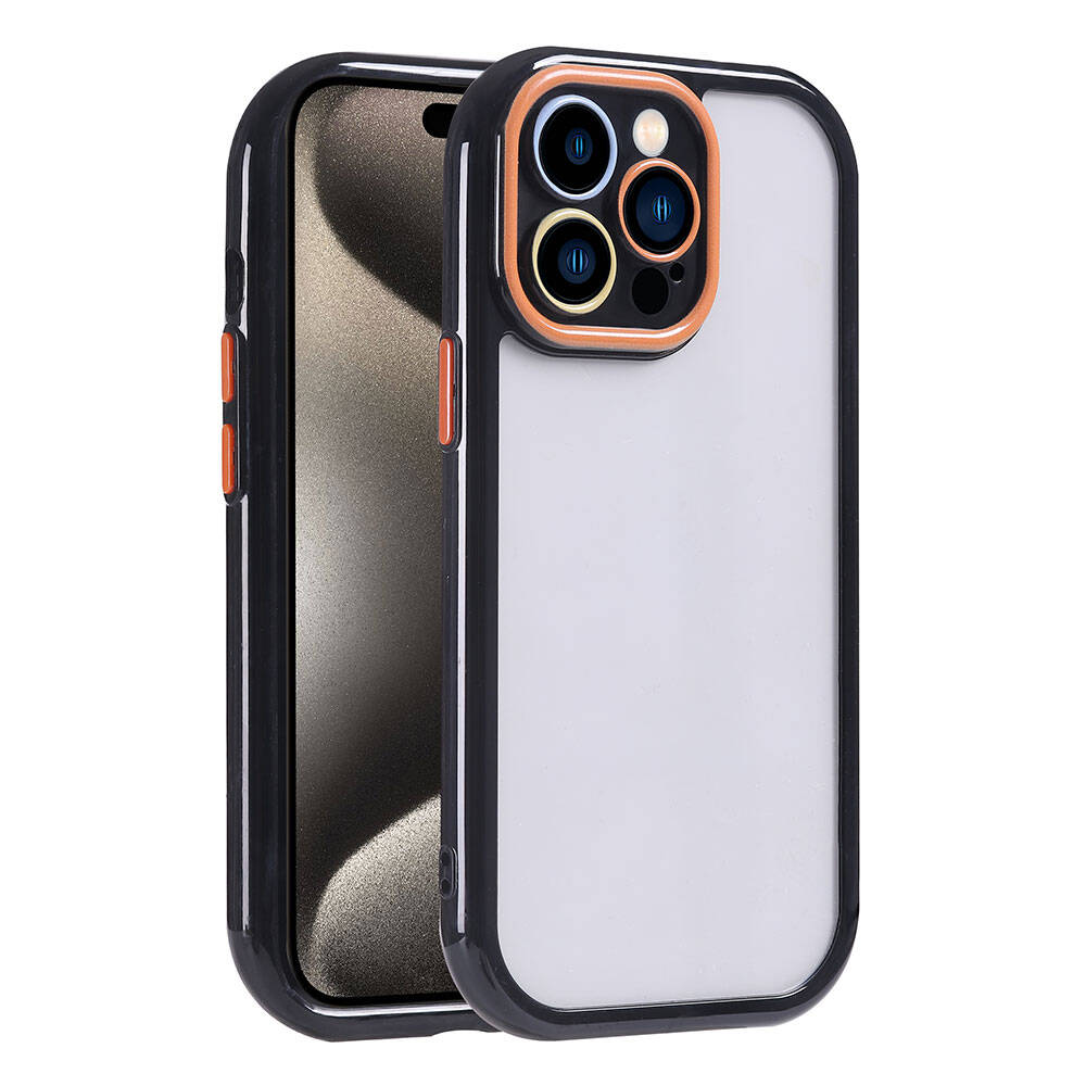 iPhone Uyumlu 15 Pro Kılıf Kamera Korumalı Renkli Kenar ve Çerçeve Tasarımlı Zore Vitamin Kapak-Siyah