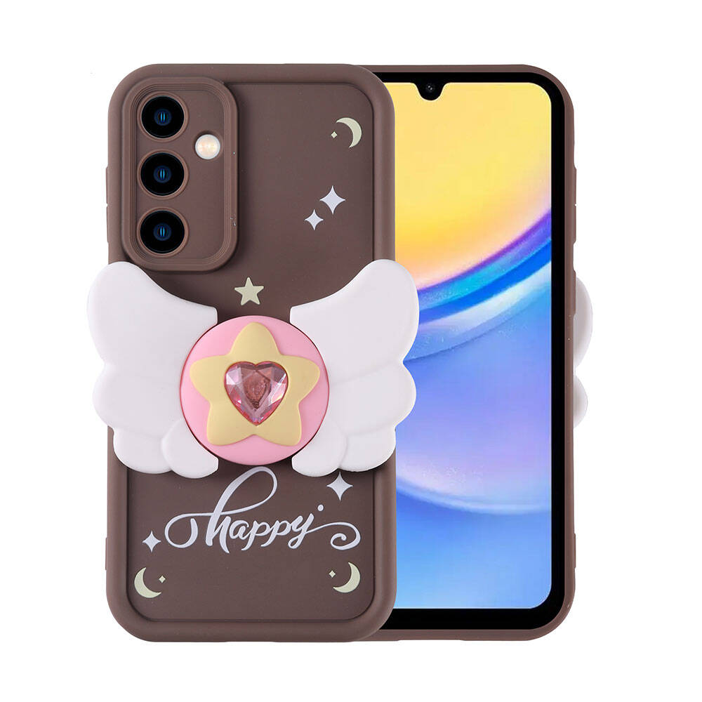 Galaxy Uyumlu A15 Kılıf Kamera Korumalı Figür Tasarımlı Zore Kapya Kapak-Koyu kahve