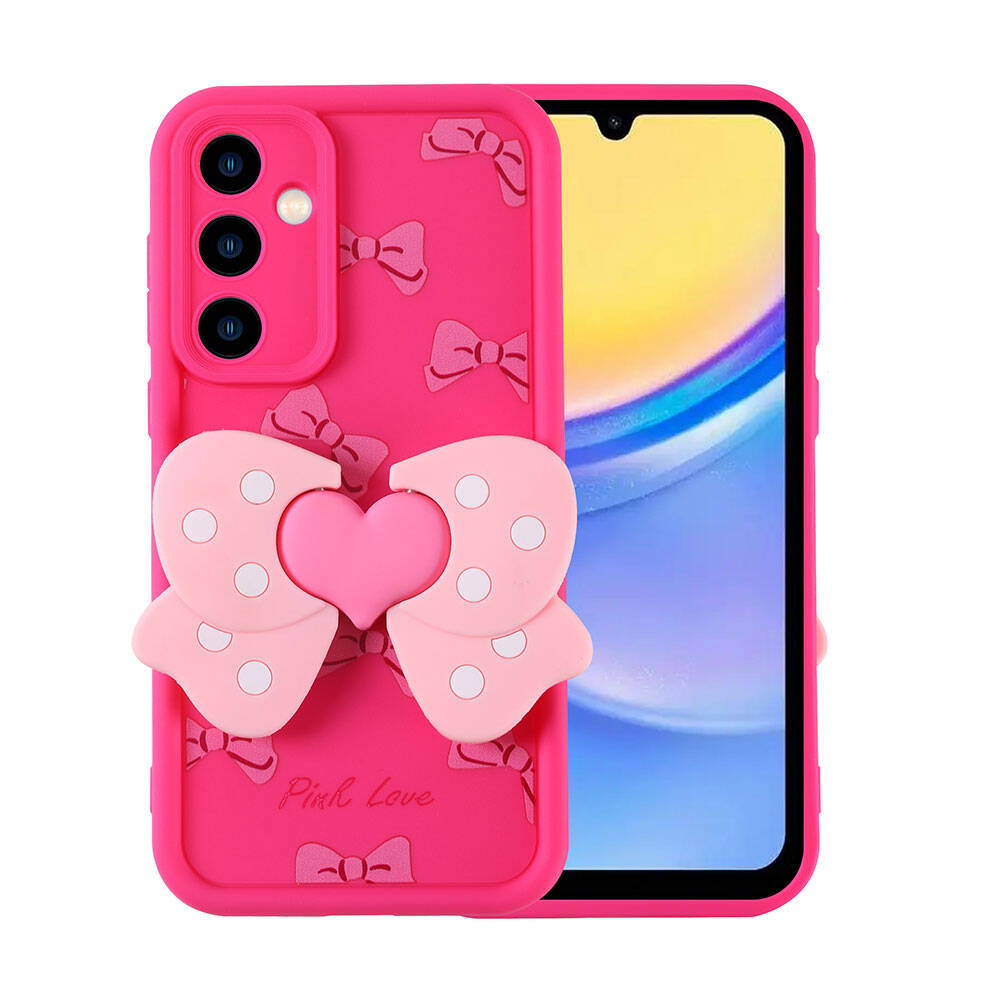 Galaxy Uyumlu A15 Kılıf Kamera Korumalı Figür Tasarımlı Zore Kapya Kapak-Pembe koyu