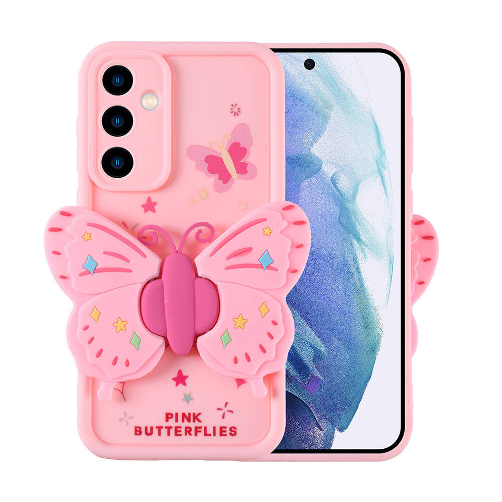 Galaxy Uyumlu A55 Kılıf Kamera Korumalı Figür Tasarımlı Zore Kapya Kapak-Pembe açık