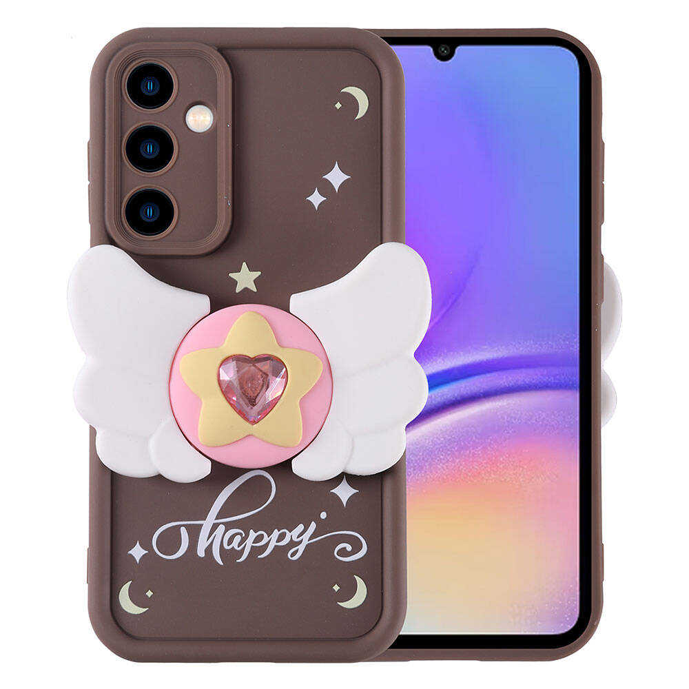 Galaxy Uyumlu A05S Kılıf Kamera Korumalı Figür Tasarımlı Zore Kapya Kapak-Koyu kahve
