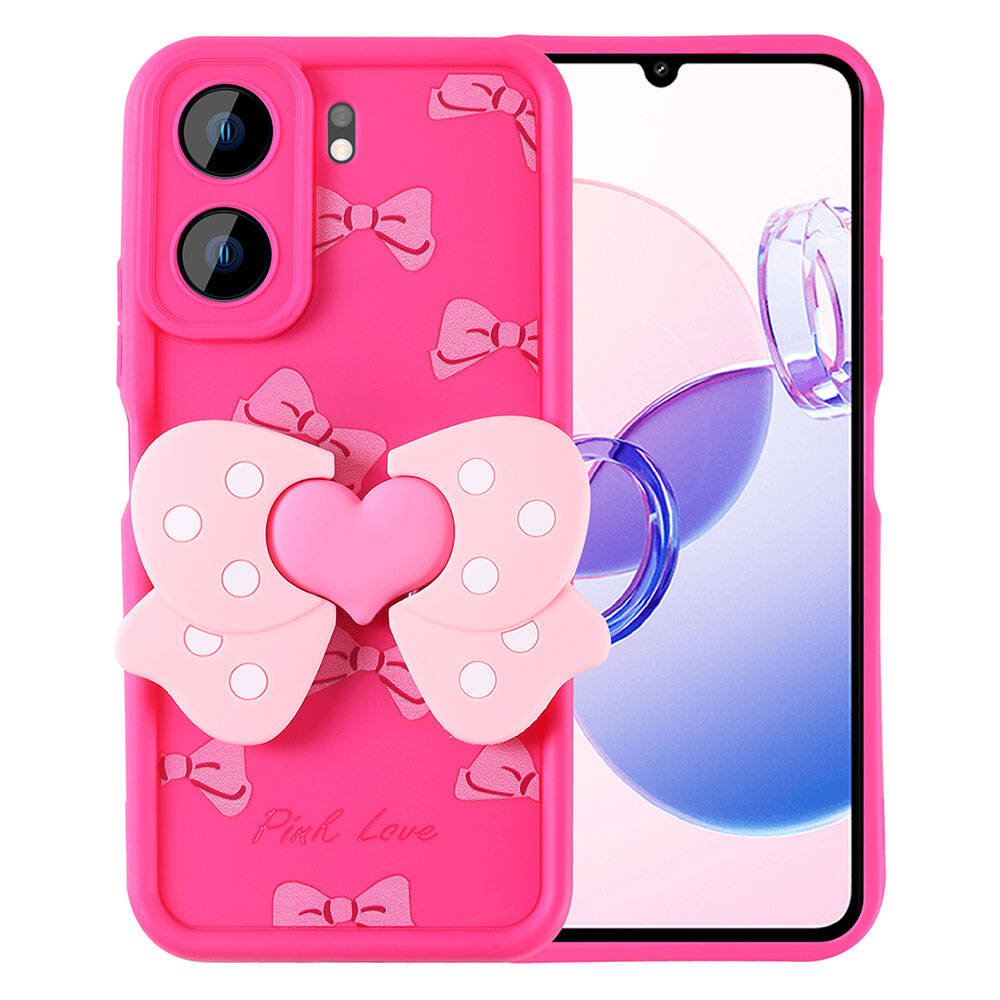 Xiaomi Uyumlu  Redmi 13C Kılıf Kamera Korumalı Figür Tasarımlı Zore Kapya Kapak-Pembe koyu
