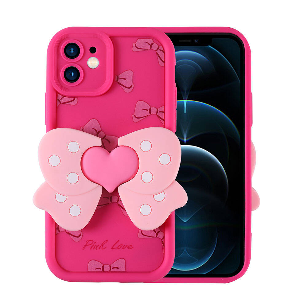 iPhone Uyumlu 12 Kılıf Kamera Korumalı Figür Tasarımlı Zore Kapya Kapak-Pembe koyu