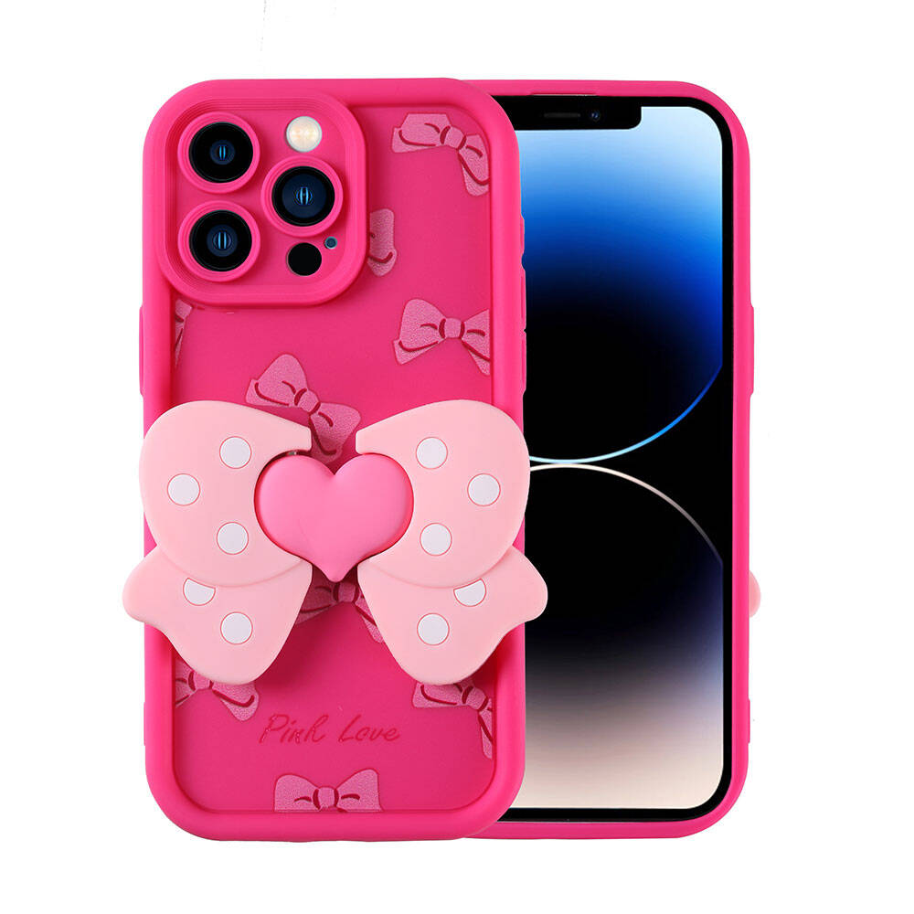 iPhone Uyumlu 14 Pro Kılıf Kamera Korumalı Figür Tasarımlı Zore Kapya Kapak-Pembe koyu
