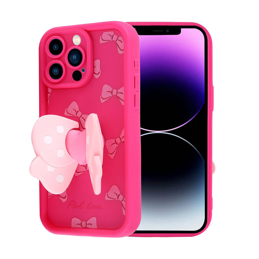 iPhone Uyumlu 14 Pro Max Kılıf Kamera Korumalı Figür Tasarımlı Zore Kapya Kapak-Pembe koyu