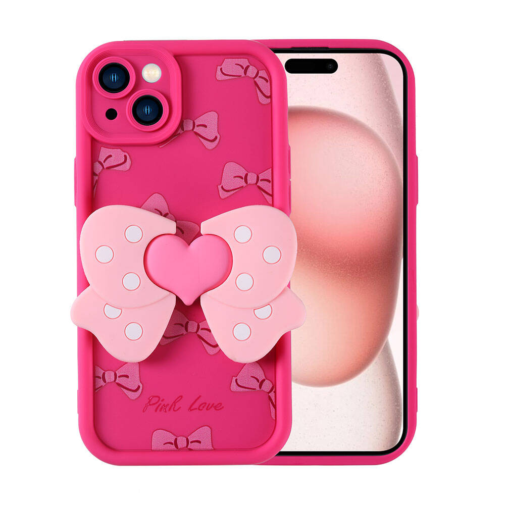 iPhone Uyumlu 15 Kılıf Kamera Korumalı Figür Tasarımlı Zore Kapya Kapak-Pembe koyu