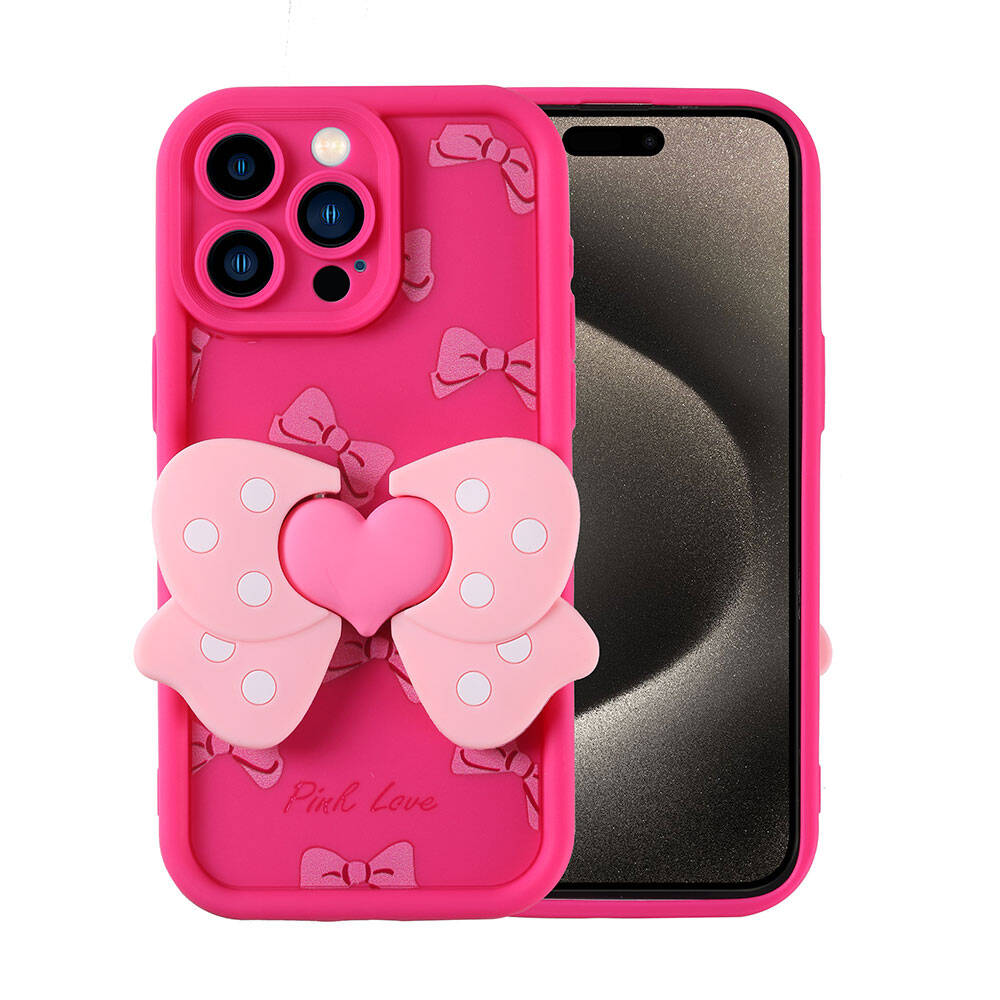 iPhone Uyumlu 15 Pro Kılıf Kamera Korumalı Figür Tasarımlı Zore Kapya Kapak-Pembe koyu