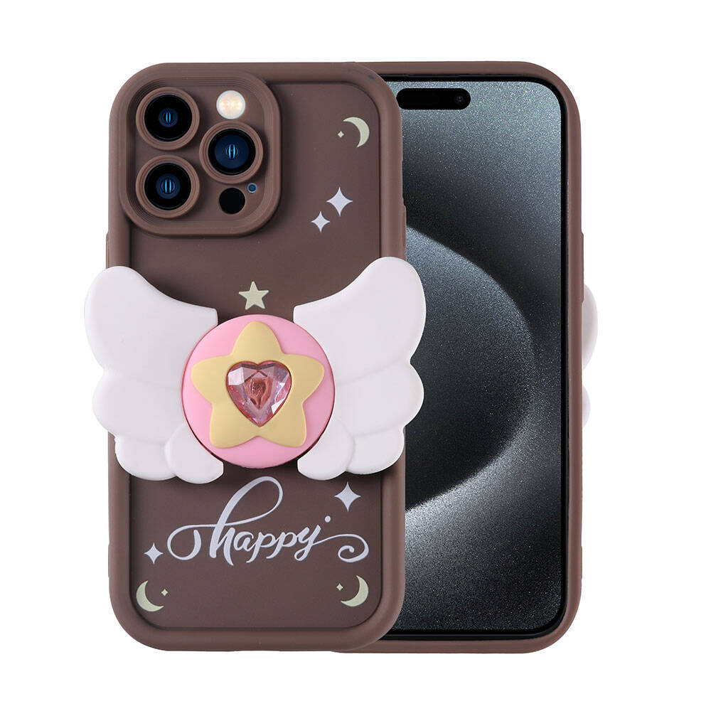 iPhone Uyumlu 15 Pro Max Kılıf Kamera Korumalı Figür Tasarımlı Zore Kapya Kapak-Koyu kahve