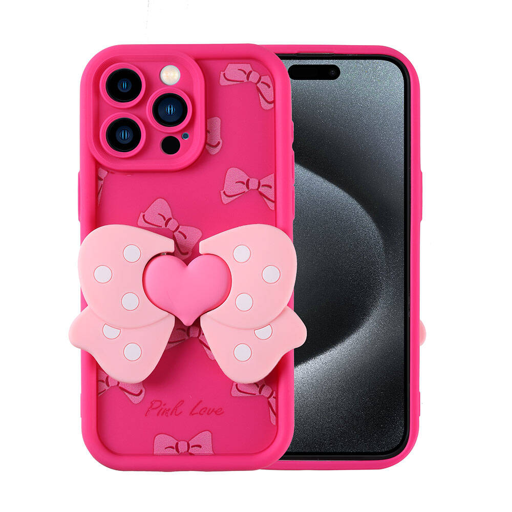 iPhone Uyumlu 15 Pro Max Kılıf Kamera Korumalı Figür Tasarımlı Zore Kapya Kapak-Pembe koyu