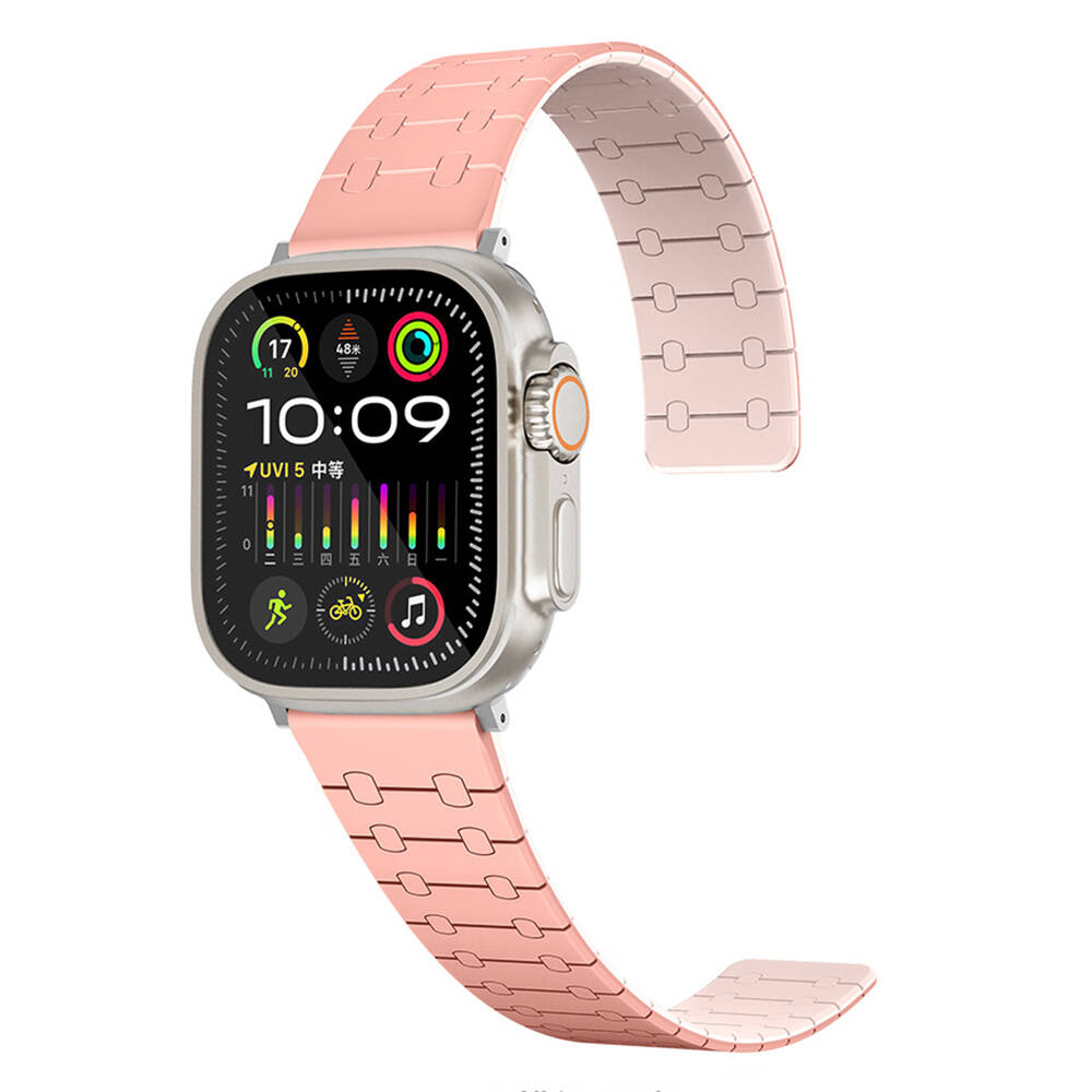 Watch Ultra 49mm Zore KRD-111 Çizgili Desenli Silikon Kordon-Pembe