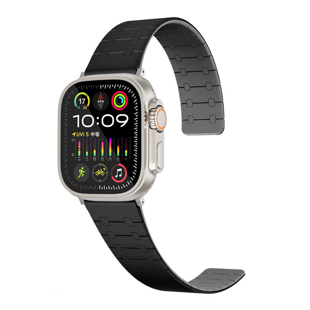 Watch Ultra 49mm Zore KRD-111 Çizgili Desenli Silikon Kordon-Siyah