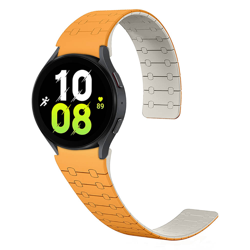 Galaxy Uyumlu Watch 6 44mm Zore KRD-111 20mm Çizgili Desenli Silikon Kordon-Turuncu