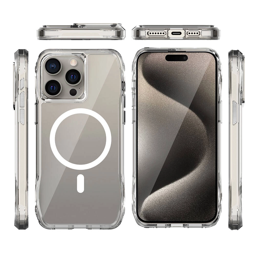 iPhone Uyumlu 15 Pro Max Kılıf M-safe Şarj Özellikli Airbagli Şeffaf Zore İncek Kapak