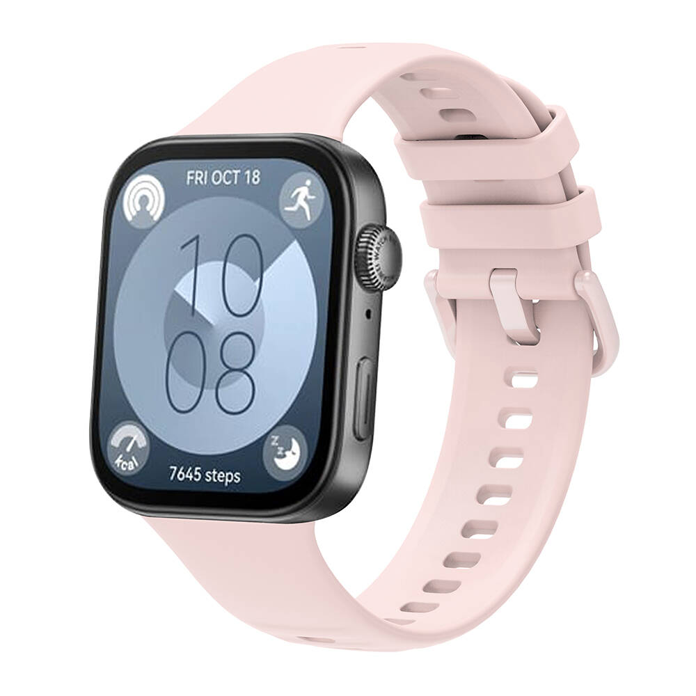 Huawei Uyumlu Watch Fit 3 Band Serisi Klasik Kordon Silikon Strap Kayış-Pembe