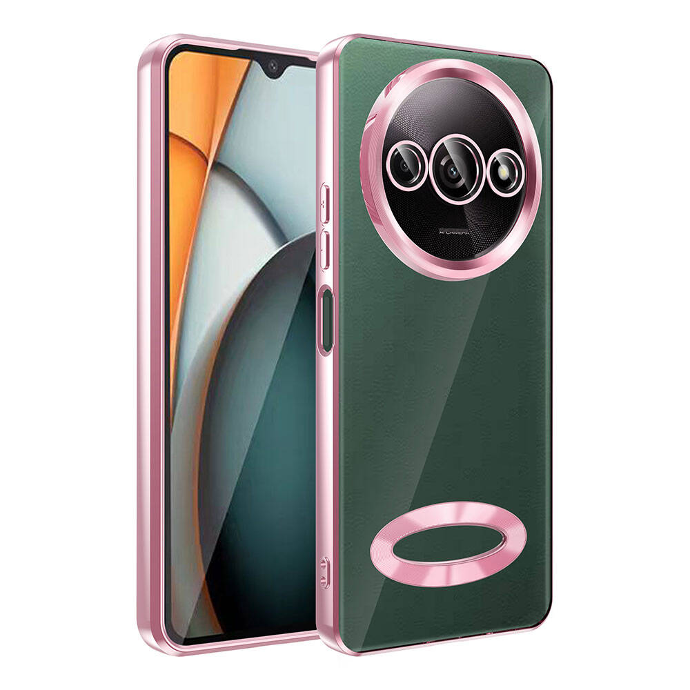 Xiaomi Uyumlu  Redmi A3 4G 2024 Kılıf Kamera Korumalı Logo Gösteren Zore Omega Kapak-Rose gold