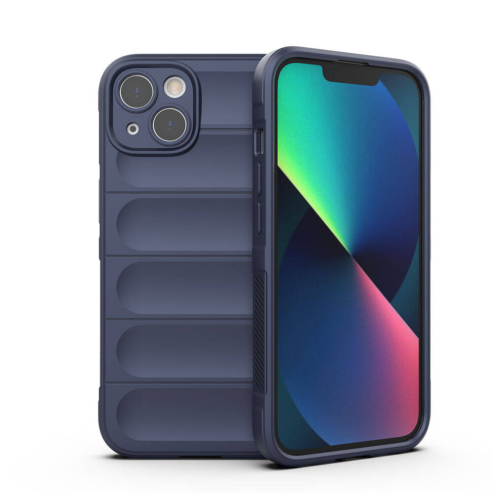 iPhone Uyumlu 13 Kılıf Esnek TPU Oyuklu Arka Yüzey Tasarımlı Zore Etnik Silikon Kapak-Lacivert