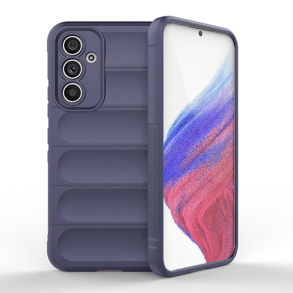 Galaxy Uyumlu A54 Kılıf Esnek TPU Oyuklu Arka Yüzey Tasarımlı Zore Etnik Silikon Kapak-Lacivert