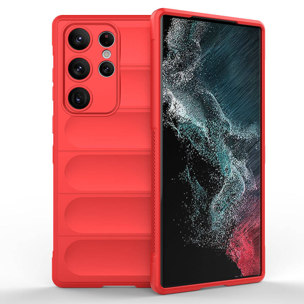 Galaxy Uyumlu S23 Ultra Kılıf Esnek TPU Oyuklu Arka Yüzey Tasarımlı Zore Etnik Silikon Kapak-Kırmızı