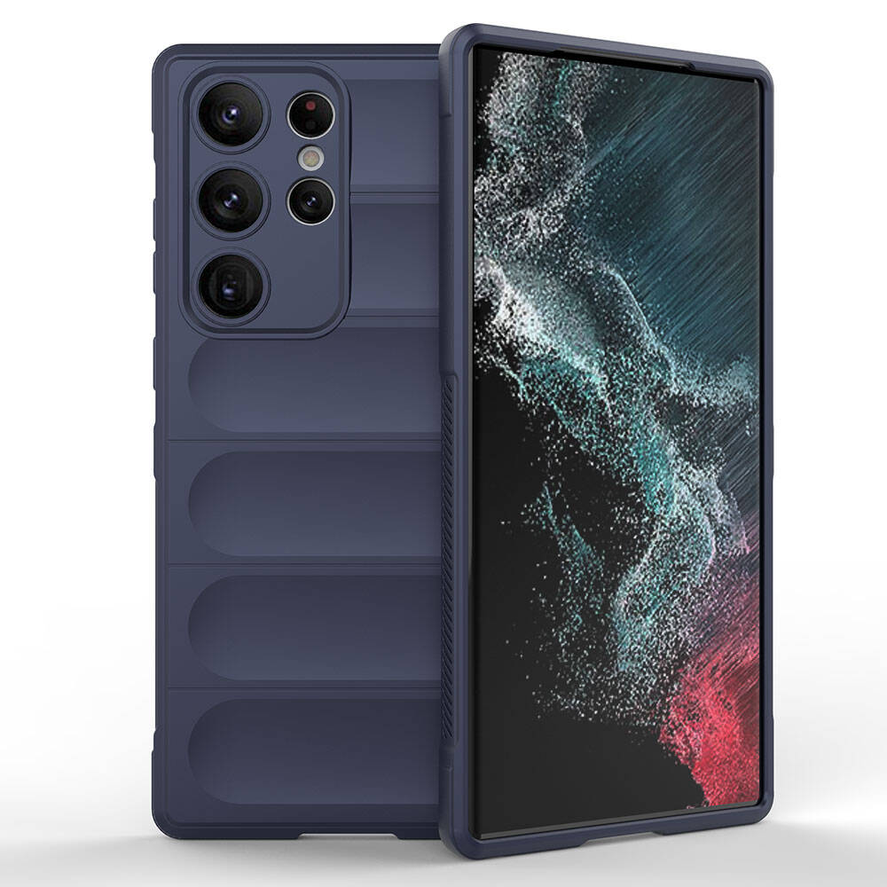 Galaxy Uyumlu S23 Ultra Kılıf Esnek TPU Oyuklu Arka Yüzey Tasarımlı Zore Etnik Silikon Kapak-Lacivert
