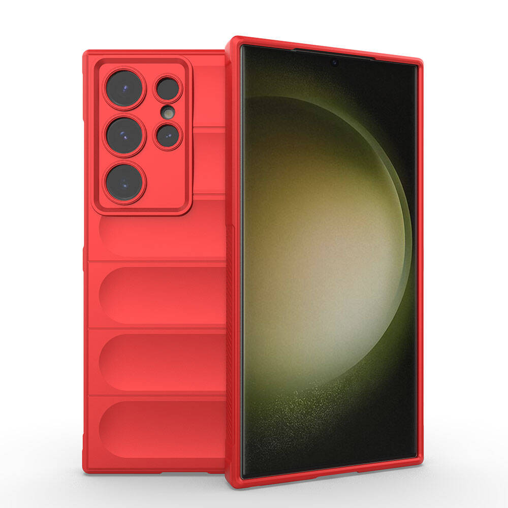 Galaxy Uyumlu S24 Ultra Kılıf Esnek TPU Oyuklu Arka Yüzey Tasarımlı Zore Etnik Silikon Kapak-Kırmızı