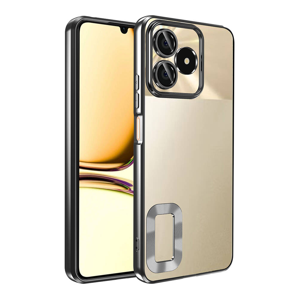 Realme C53 Kılıf Kamera Korumalı Logo Gösteren Zore Omega Kapak-Siyah