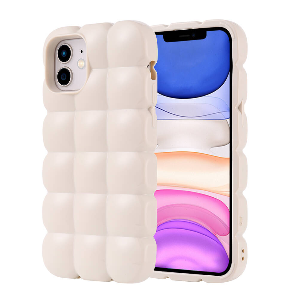 iPhone Uyumlu 12 Kılıf Parlak Esnek Silikon Zore Dom Dom Kapak-Beyaz