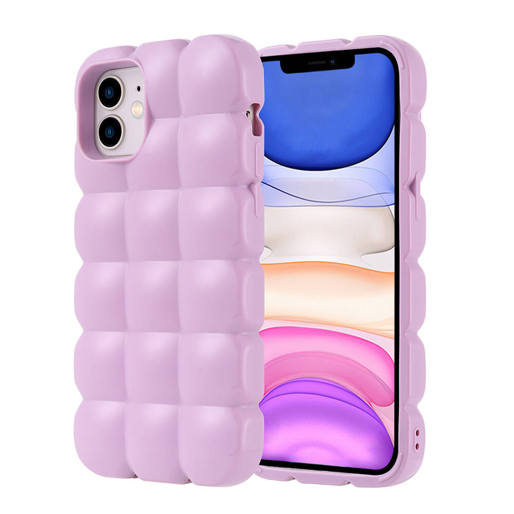 iPhone Uyumlu 12 Kılıf Parlak Esnek Silikon Zore Dom Dom Kapak-Lila