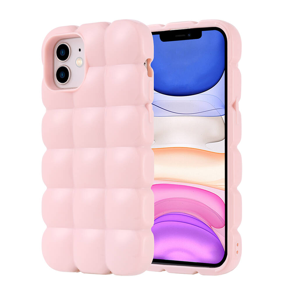iPhone Uyumlu 12 Kılıf Parlak Esnek Silikon Zore Dom Dom Kapak-Pembe