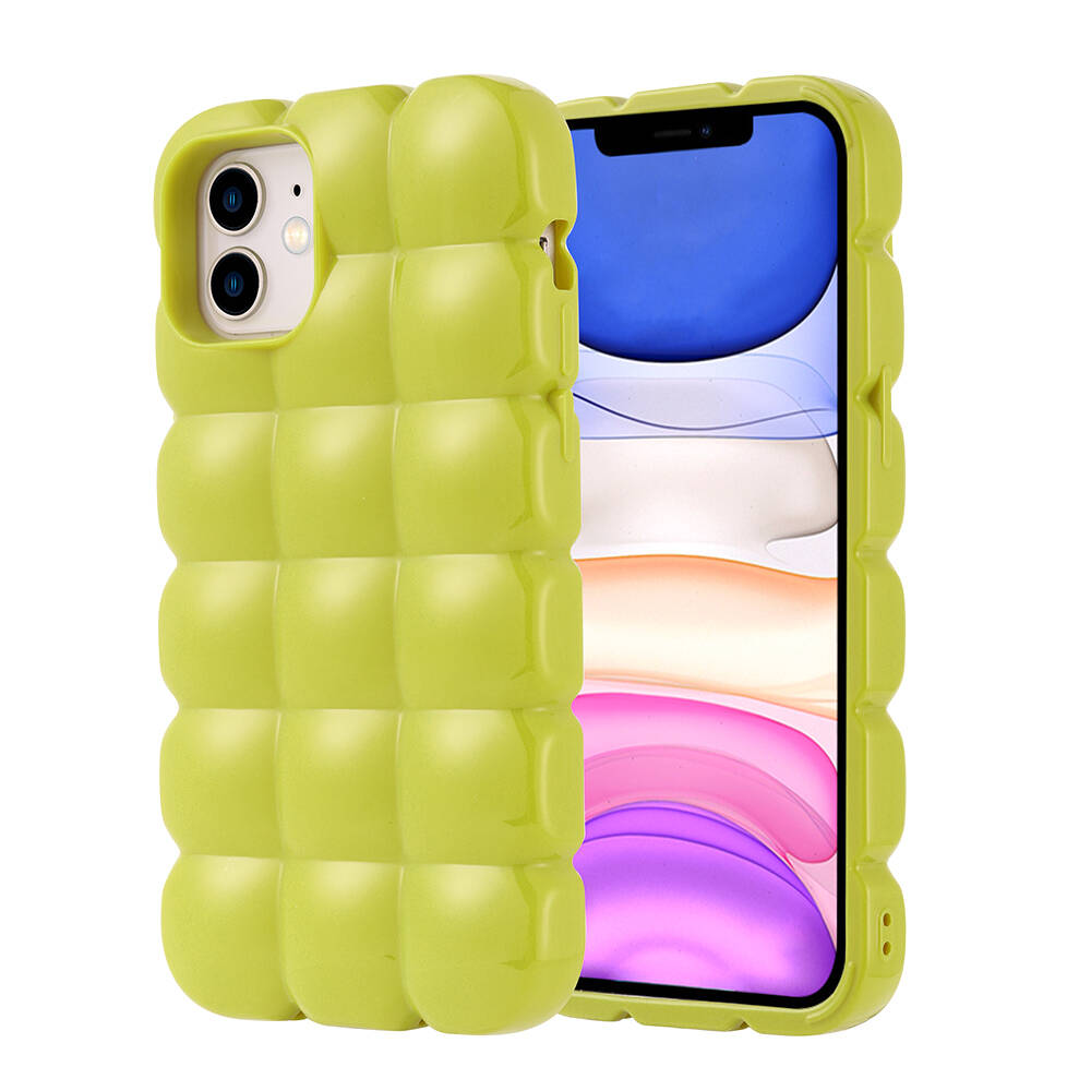 iPhone Uyumlu 12 Kılıf Parlak Esnek Silikon Zore Dom Dom Kapak-Yeşil