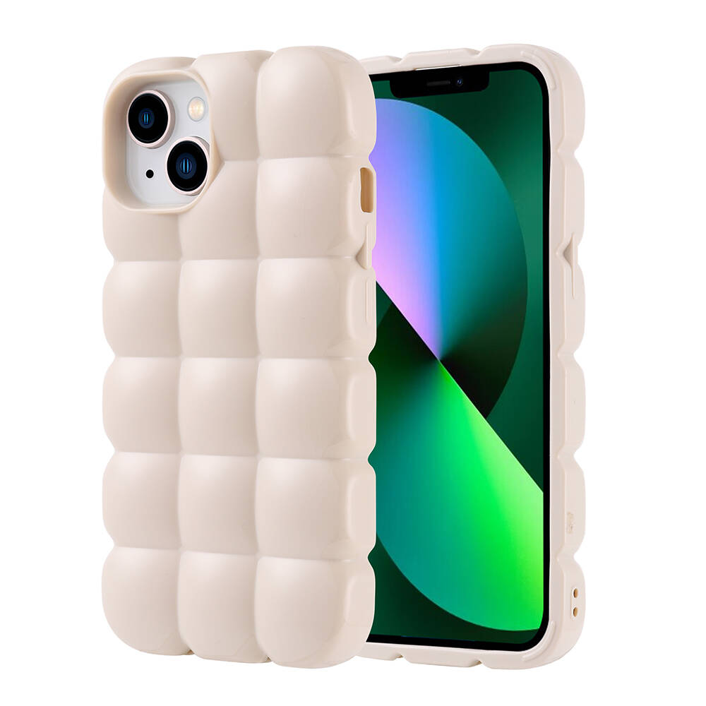 iPhone Uyumlu 13 Kılıf Parlak Esnek Silikon Zore Dom Dom Kapak-Beyaz