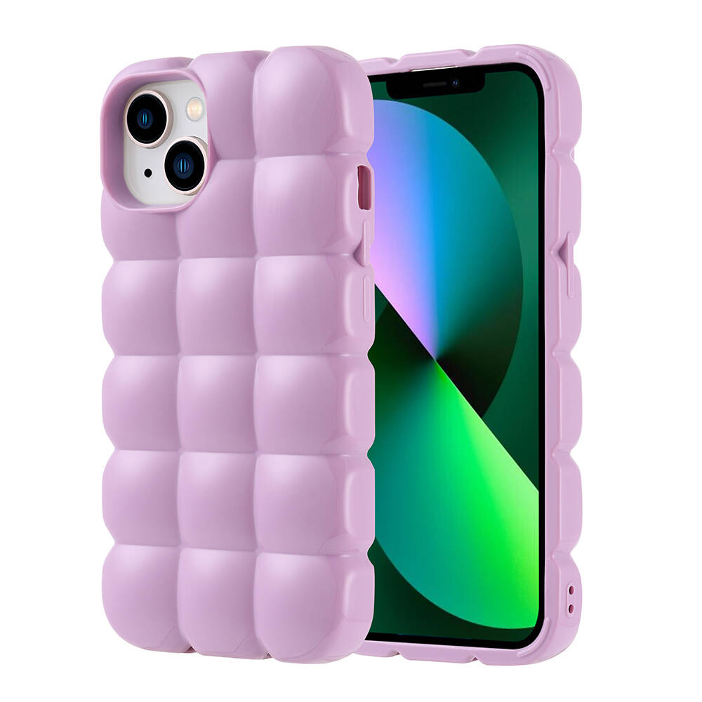 iPhone Uyumlu 13 Kılıf Parlak Esnek Silikon Zore Dom Dom Kapak-Lila