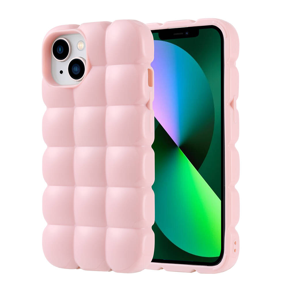 iPhone Uyumlu 13 Kılıf Parlak Esnek Silikon Zore Dom Dom Kapak-Pembe