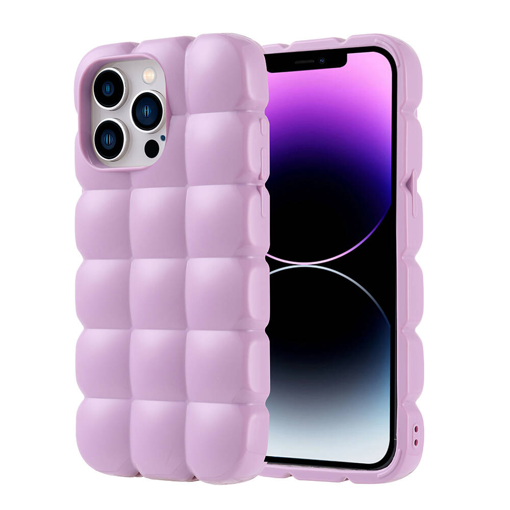 iPhone Uyumlu 14 Pro Max Kılıf Parlak Esnek Silikon Zore Dom Dom Kapak-Lila