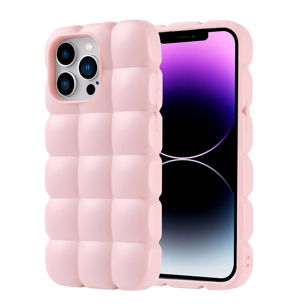 iPhone Uyumlu 14 Pro Max Kılıf Parlak Esnek Silikon Zore Dom Dom Kapak-Pembe