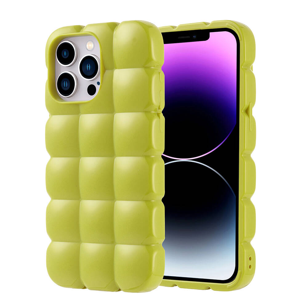 iPhone Uyumlu 14 Pro Max Kılıf Parlak Esnek Silikon Zore Dom Dom Kapak-Yeşil