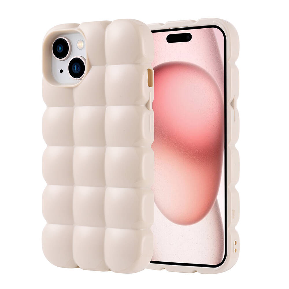 iPhone Uyumlu 15 Kılıf Parlak Esnek Silikon Zore Dom Dom Kapak-Beyaz