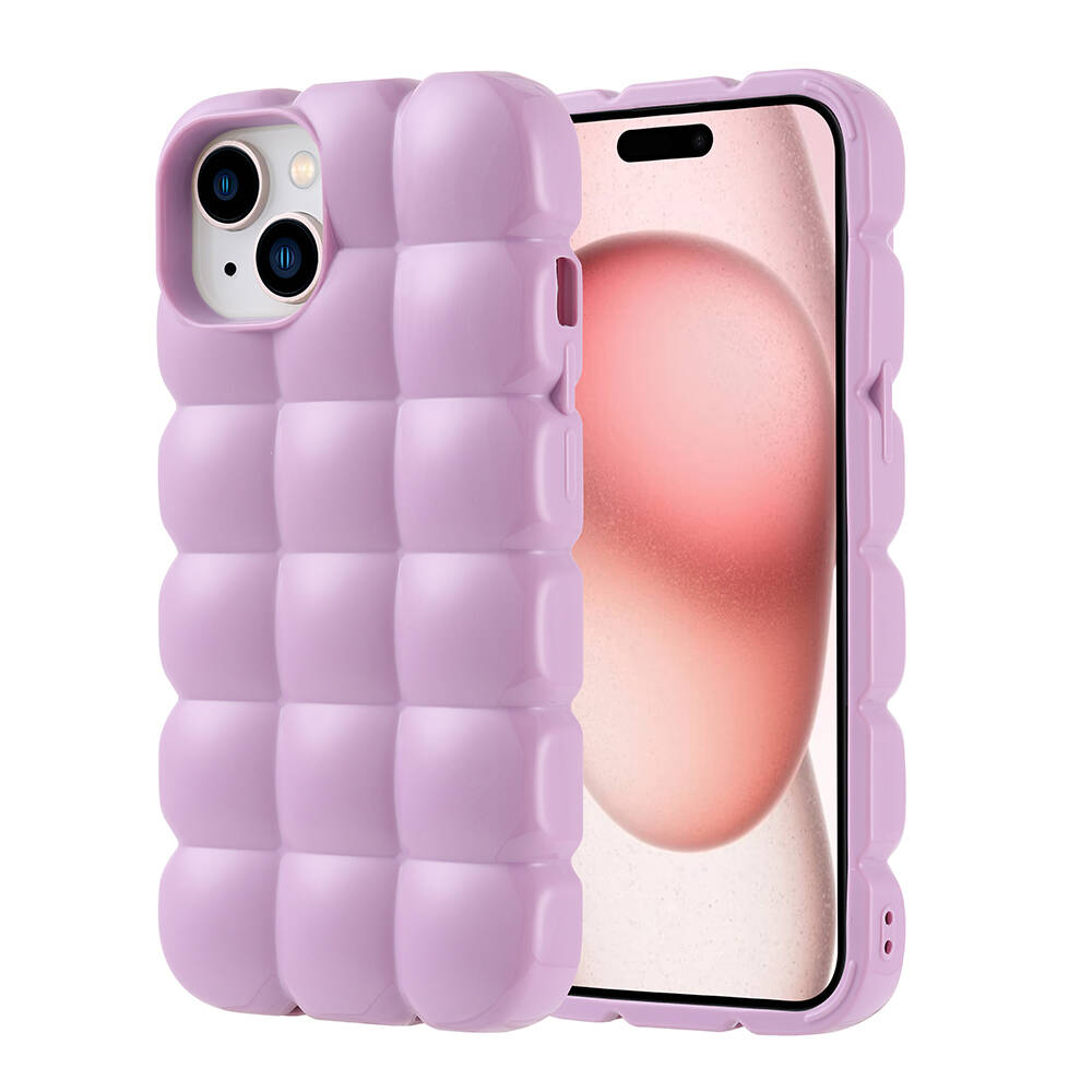 iPhone Uyumlu 15 Kılıf Parlak Esnek Silikon Zore Dom Dom Kapak-Lila