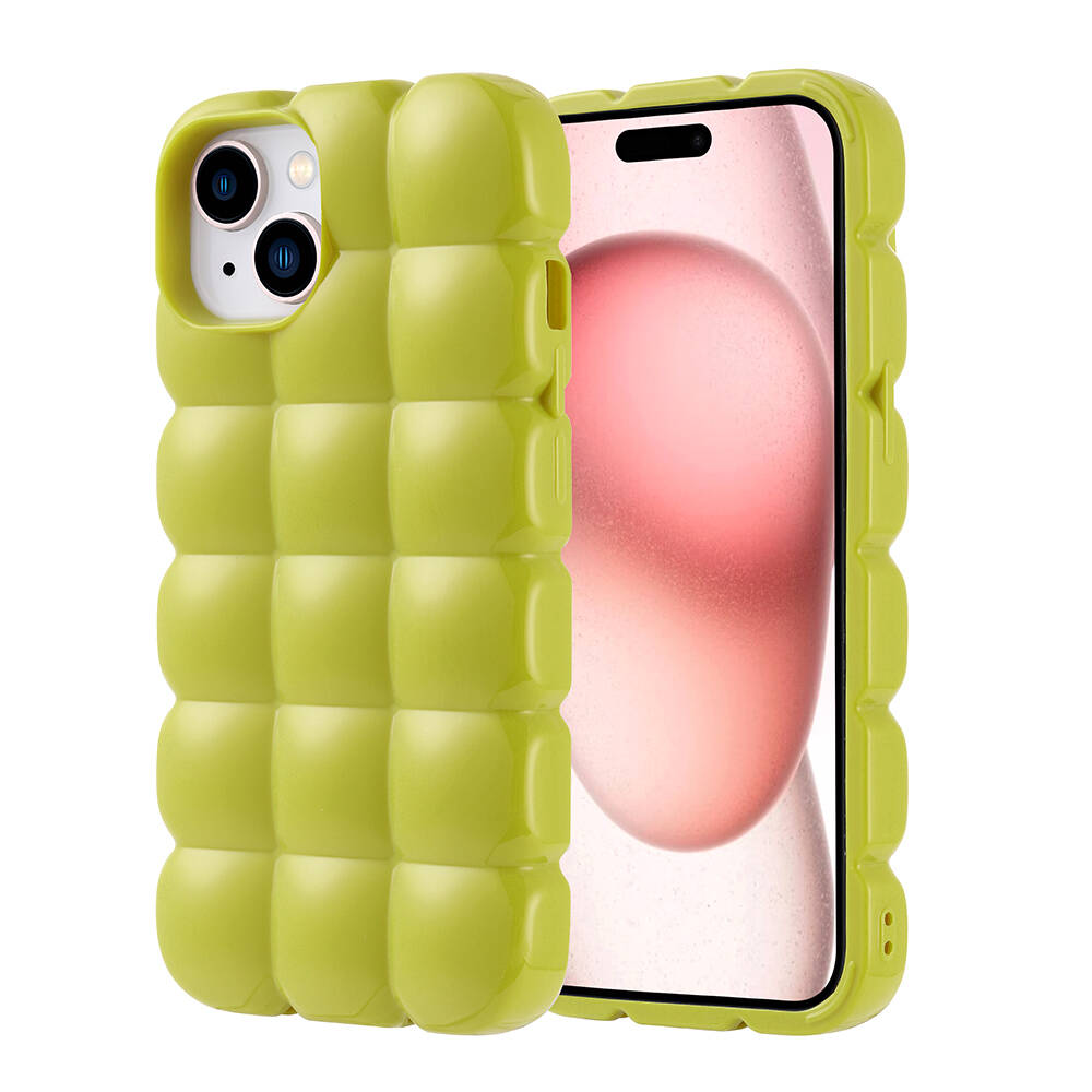 iPhone Uyumlu 15 Kılıf Parlak Esnek Silikon Zore Dom Dom Kapak-Yeşil