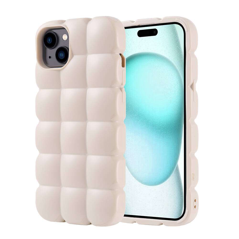 iPhone Uyumlu 15 Plus Kılıf Parlak Esnek Silikon Zore Dom Dom Kapak-Beyaz