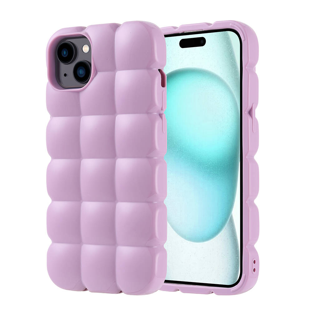 iPhone Uyumlu 15 Plus Kılıf Parlak Esnek Silikon Zore Dom Dom Kapak-Lila