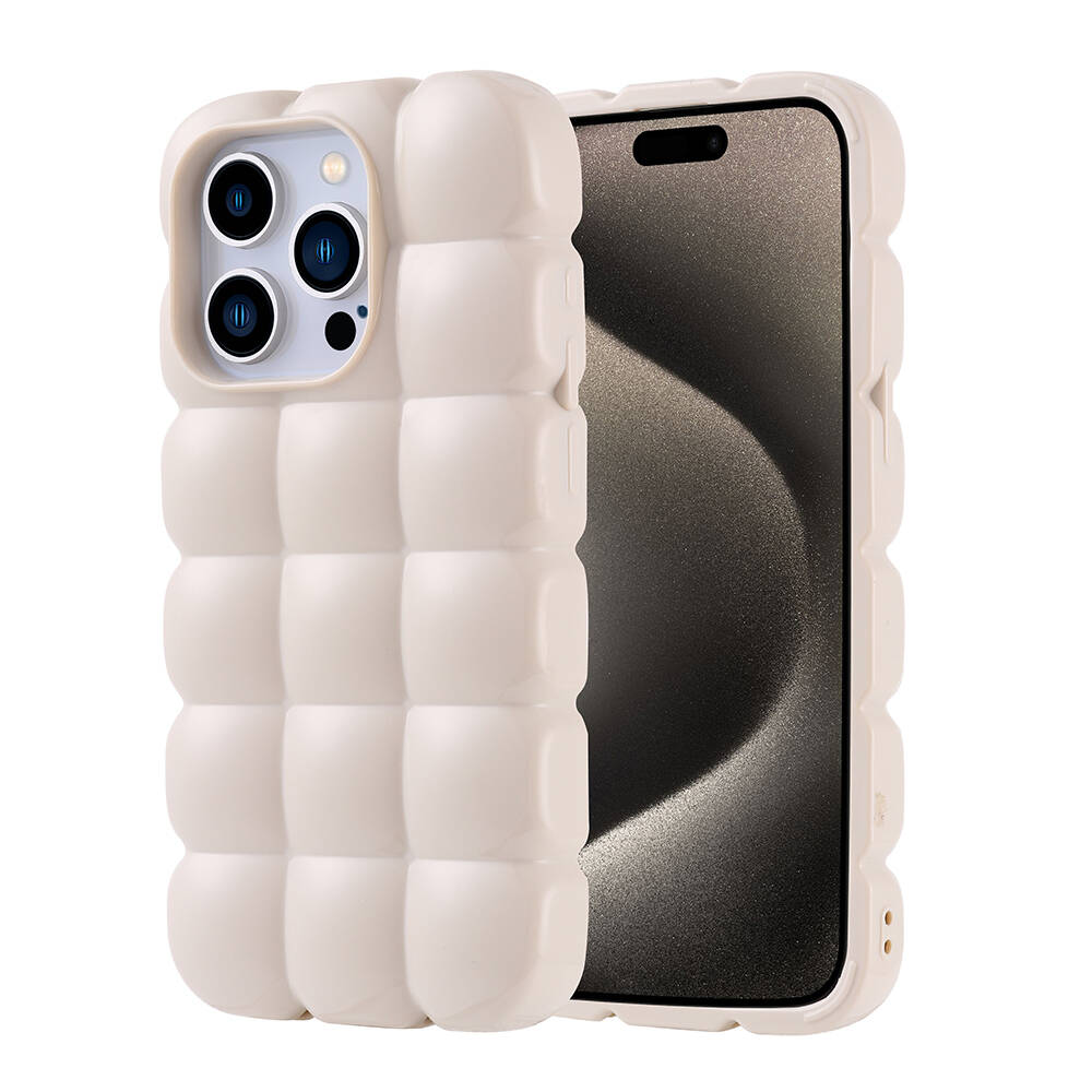 iPhone Uyumlu 15 Pro Kılıf Parlak Esnek Silikon Zore Dom Dom Kapak-Beyaz