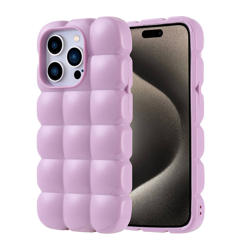 iPhone Uyumlu 15 Pro Kılıf Parlak Esnek Silikon Zore Dom Dom Kapak-Lila