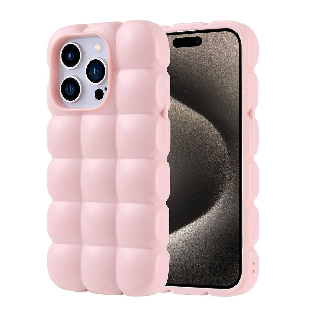 iPhone Uyumlu 15 Pro Kılıf Parlak Esnek Silikon Zore Dom Dom Kapak-Pembe