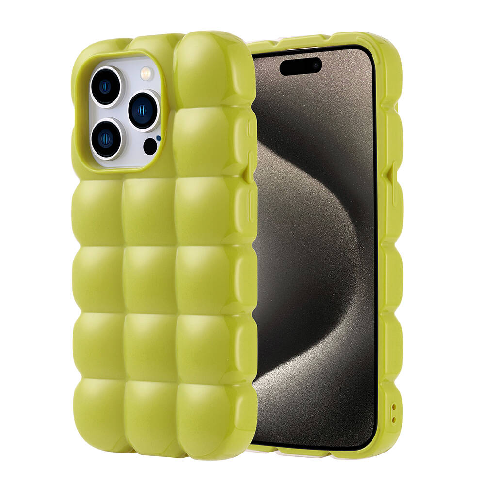 iPhone Uyumlu 15 Pro Kılıf Parlak Esnek Silikon Zore Dom Dom Kapak-Yeşil