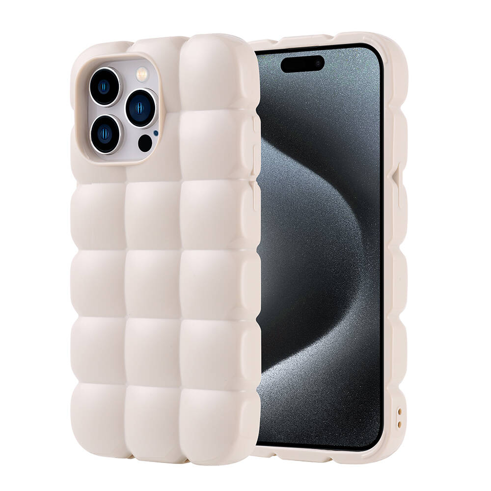 iPhone Uyumlu 15 Pro Max Kılıf Parlak Esnek Silikon Zore Dom Dom Kapak-Beyaz