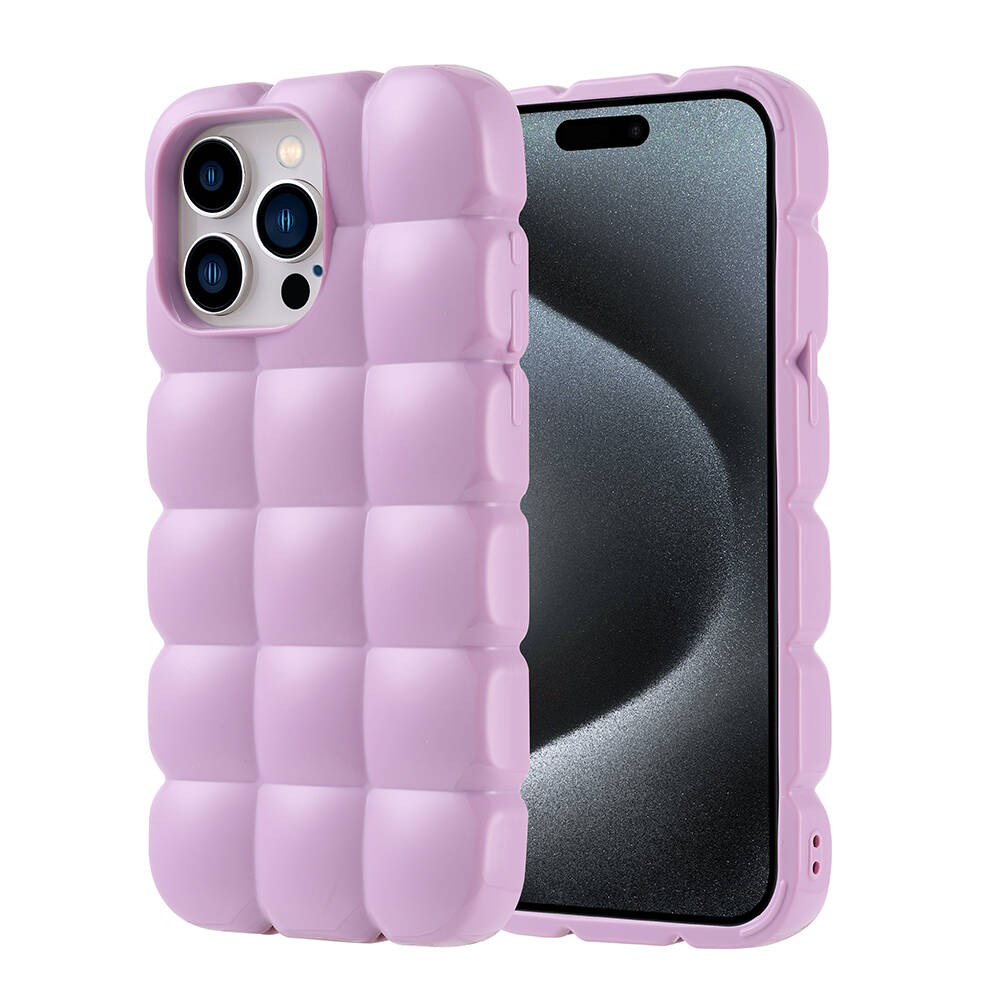 iPhone Uyumlu 15 Pro Max Kılıf Parlak Esnek Silikon Zore Dom Dom Kapak-Lila