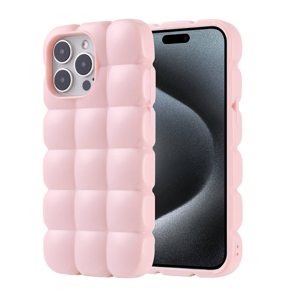 iPhone Uyumlu 15 Pro Max Kılıf Parlak Esnek Silikon Zore Dom Dom Kapak-Pembe