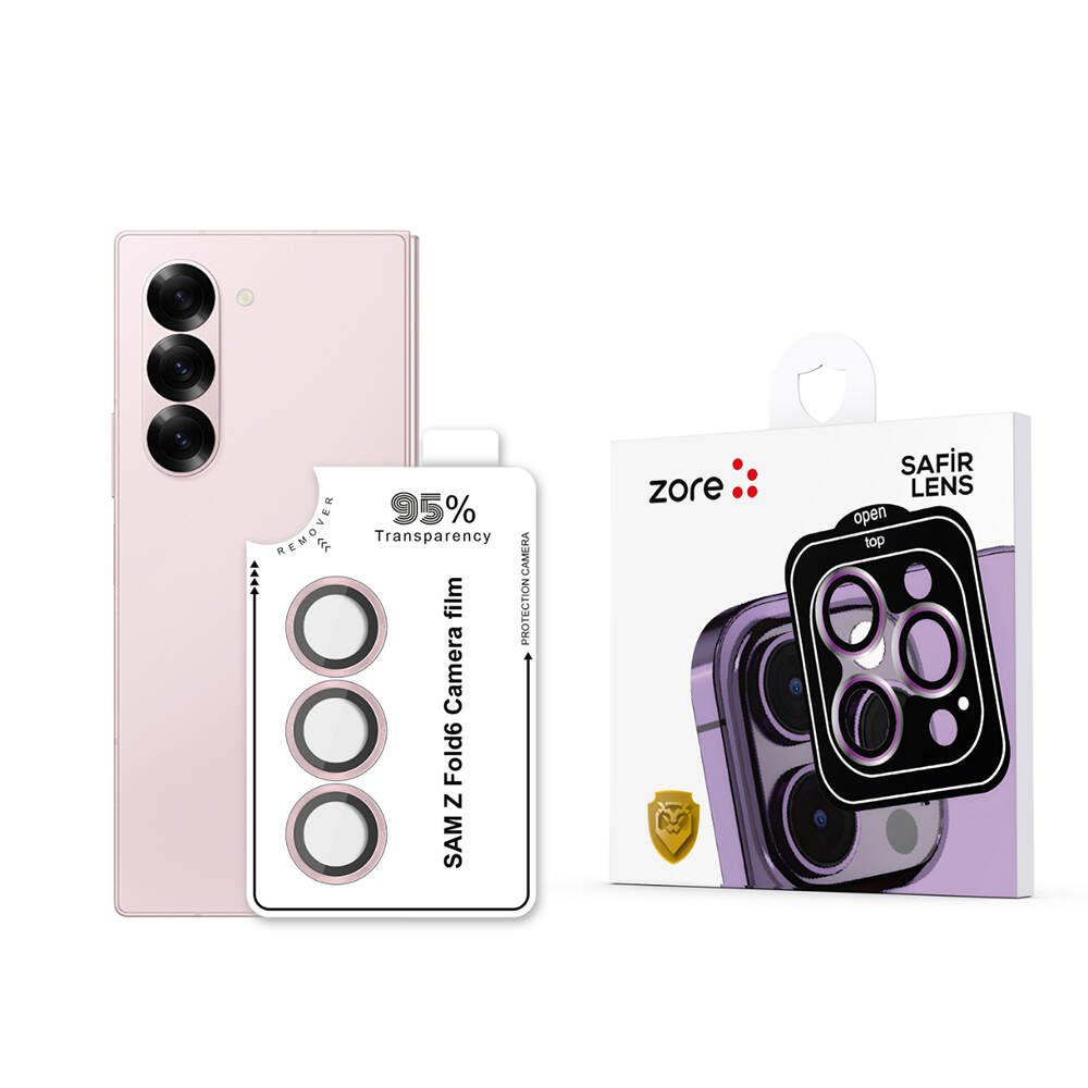 Galaxy Uyumlu Z Fold 6 Zore CL-11 Safir Parmak İzi Bırakmayan Anti-Reflective Kamera Lens Koruyucu-Pembe